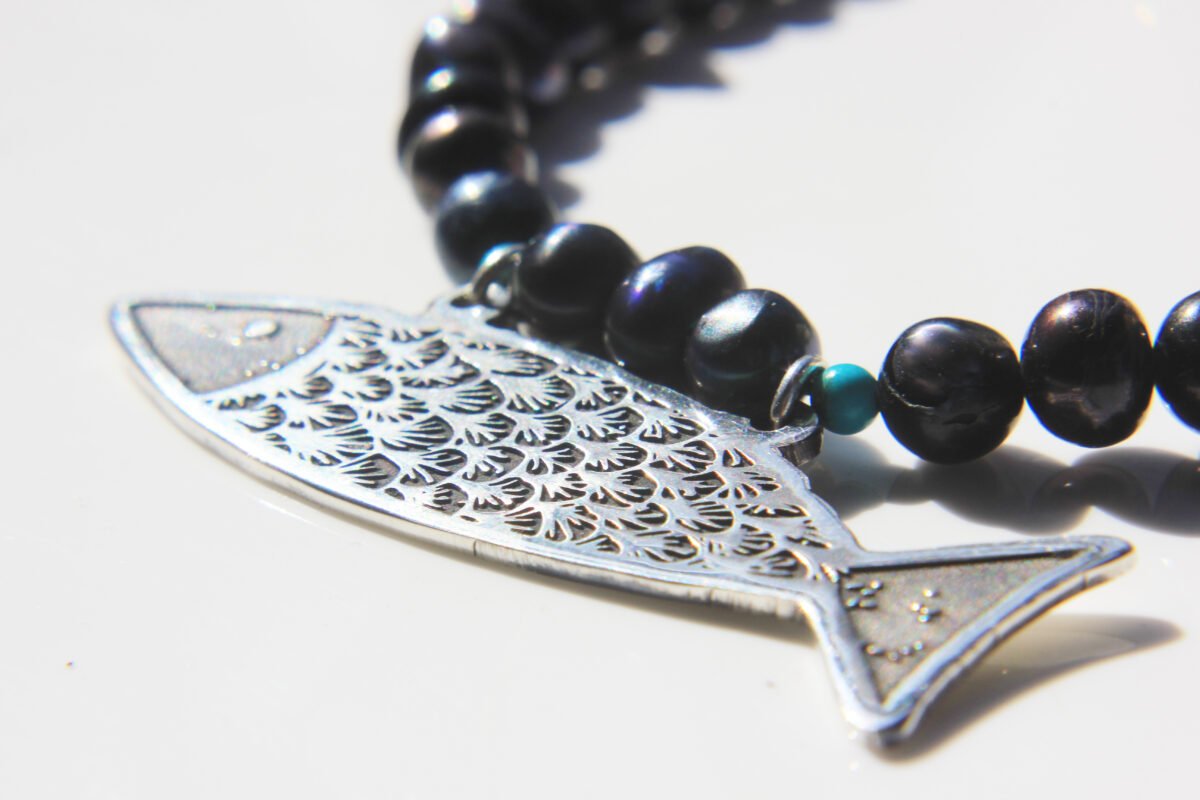 Fish Necklace with Blue Pearls - Image 2